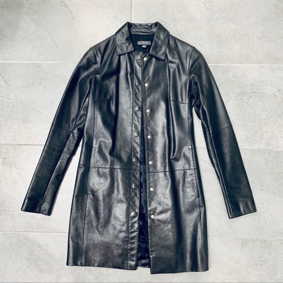 Y2K 90s classiques entier Black Genuine leather jacket xxs - Picture 4 of 8